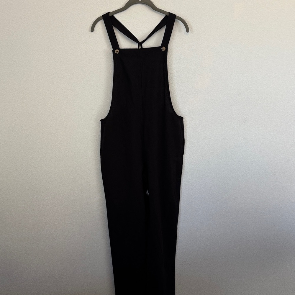 Black Flax Cotton Overalls Jumpsuit lightweight Natural materials
